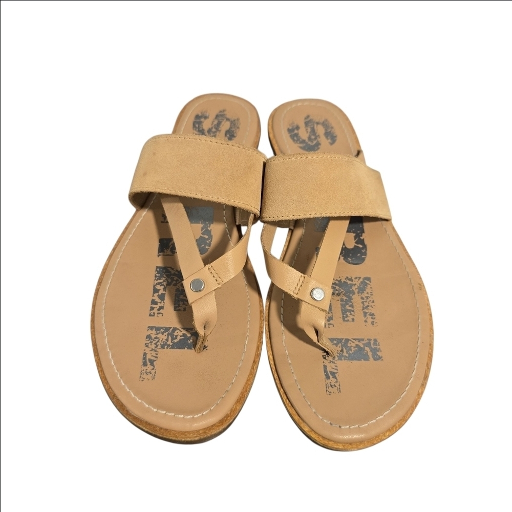 Sorel Ella II Tan Thong Suede Leather Casual Slide Sandals Size 7